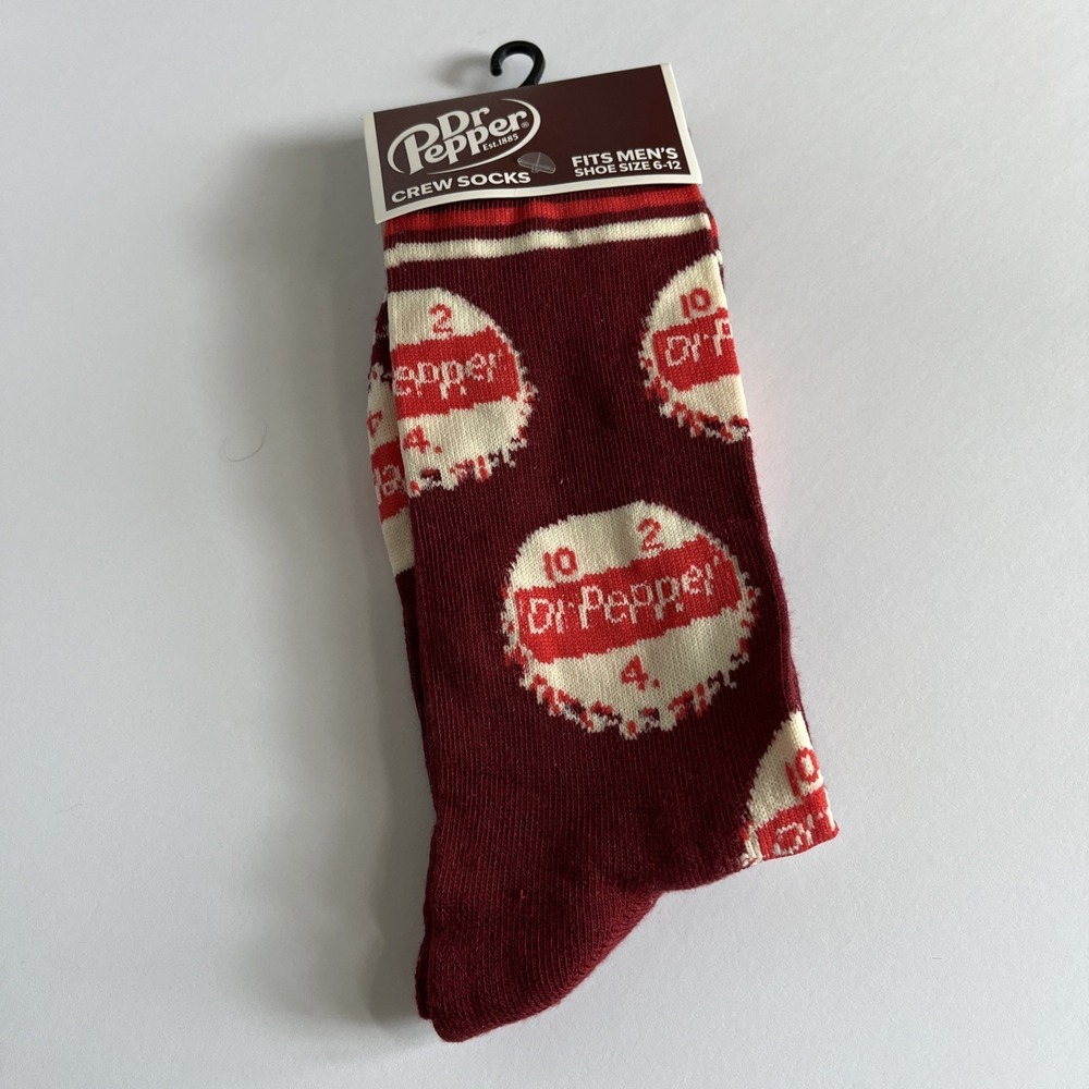 Dr Pepper crew socks men sz 6-12‎ thick bottle top soda quirky funky